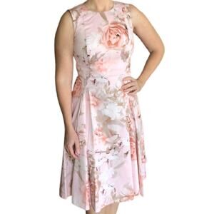 Calvin Klein Pink Floral Fit & Flare Dress Size 4 Sleeveless